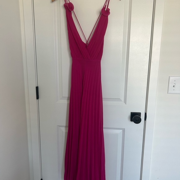 Zara Fuchsia Pleated Flower Maxi Dress Small - Picture 5 of 7